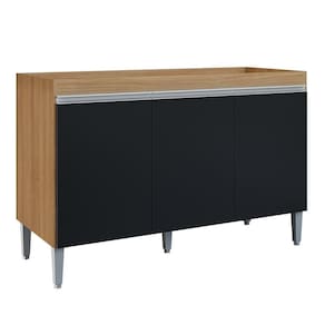 Balcão Pia Manu 120cm 3 Portas Amêndoa-preto Sem Tampo Ajl Móveis Amêndoa-preto