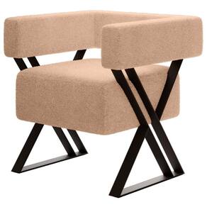 Poltrona Decorativa Pés Metal Mirela Boucle Milani Store Bege