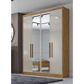 Guarda Roupa Solteiro Com Espelho 4 Portas 3 Gavetas - Moderni -cumaru-fendi - Móveis Horizonte