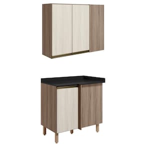 Armario E Balcao Canto Reto 89cm Mdf Kali Nicioli Carvalho Toq Bianco Toq