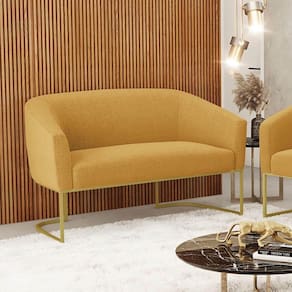 Sofá 2 Lugares Namoradeira Industrial Dourado Stella Bouclê D03 - D`rossi Mostarda