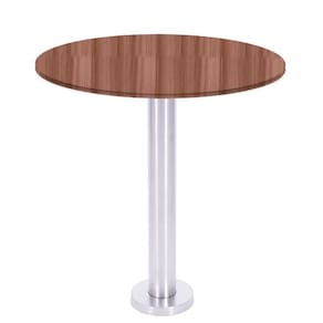 Mesa Beta Fixa Inox 71,50 Cm (alt) Disco Redondo Tampo Mdp Redondo 70 Cm (larg) X 2,50 Cm (alt) Walnut