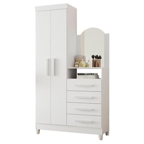 Cômoda New Capri 2 Portas E 4 Gavetas Quadriflex Branco Com Espelho - Móveis Albatroz Branco