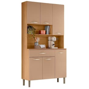 Armario Kit Cozinha 6 Portas 1 Gaveta 91 Cm Apolo Ktp Freijo Vanilla