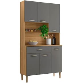 Armario Kit Cozinha 6 Portas 1 Gaveta 91 Cm Apolo Ktp Freijo Gris