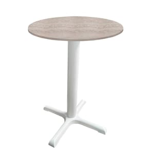 Mesa ô Ferro Branco 74cm (alt) Base X Tampo Mdp Redondo Castanheira 80cm (larg) X 2,50cm (alt)
