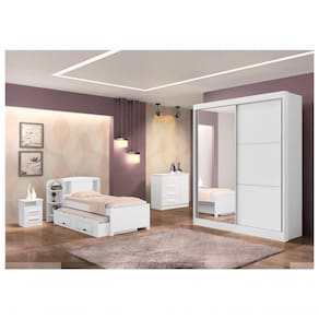 Guarda Roupa Solteiro 2 Portas 3 Gavetas - Atenas-branco - Móveis D`doro