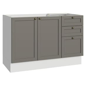 Balcão De Pia 120 Cm 2 Portas 3 Gavetas (sem Tampo) Branco/cinza Vik Madesa Branco/cinza