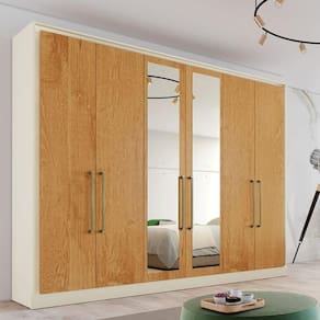 Guarda Roupa Casal Com Espelho 6 Portas 6 Gavetas - Argos-off White-peroba - Made Marcs