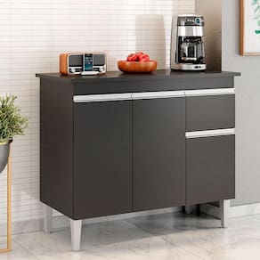 Balcão De Cozinha Ambiente Tatiane Com Tampo 100cm Preto Fosco - Ajl