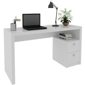 Mesa Para Escritório Escrivaninha 2 Gavetas Branco