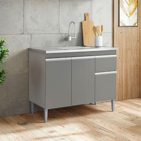 Balcão De Pia Ambiente Tatiane 100cm Cinza Fosco - Ajl
