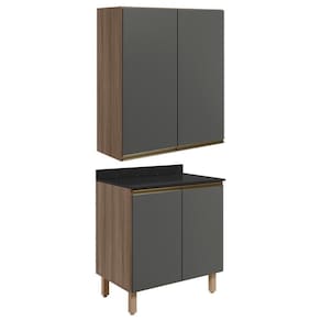 Armario Aereo Balcao 2 Portas 60cm Mdf Kali Nicioli Carvalho Toq Chumbo
