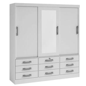 Guarda Roupa Casal Com Espelho 3 Portas 9 Gavetas - Meridian -branco - Móveis D`doro
