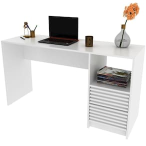 Escrivaninha Mesa De Escritório 2 Gavetas Ripado Branco