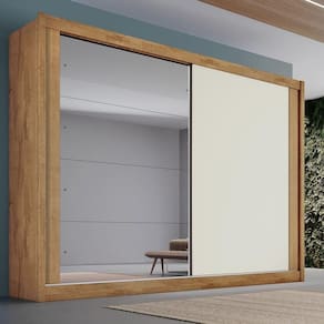 Guarda Roupa Casal Com Espelho 2 Portas 4 Gavetas - Creta-amêndoa-off White - Móveis Europa