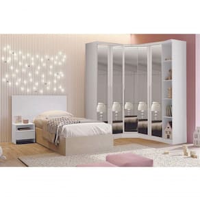 Modulado Closet Completo Espelhado 5 Portas 6 Gavetas - Rizon-branco - Móveis Horizonte