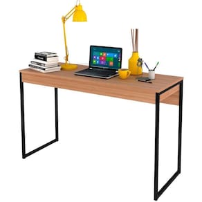 Mesa Para Escritório Escrivaninha Estilo Industrial Amêndoa/preto