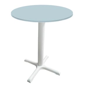 Mesa ô Ferro Branco 74 Cm (alt) Base Em X Tampo Mdp Redondo Cinza 60 Cm (larg) X 2,50 Cm (alt)