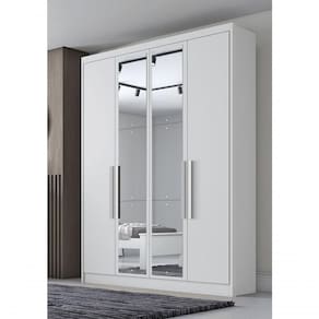 Guarda Roupa Solteiro Com Espelho 4 Portas 3 Gavetas - Sevilha-branco - Móveis Horizonte