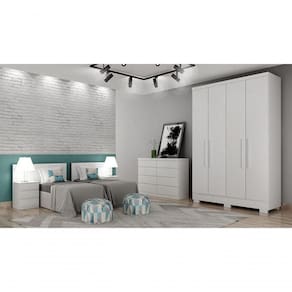 Guarda Roupa Solteiro Com Pés 4 Portas 2 Gavetas - Veneza-branco - Móveis Horizonte