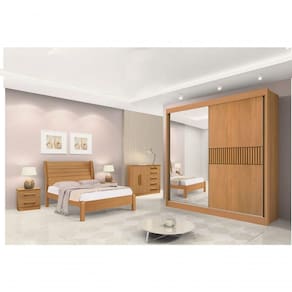 Guarda Roupa Casal Com Espelho 2 Portas 6 Gavetas - Titanium Ripado-cinamomo- Móveis D`doro
