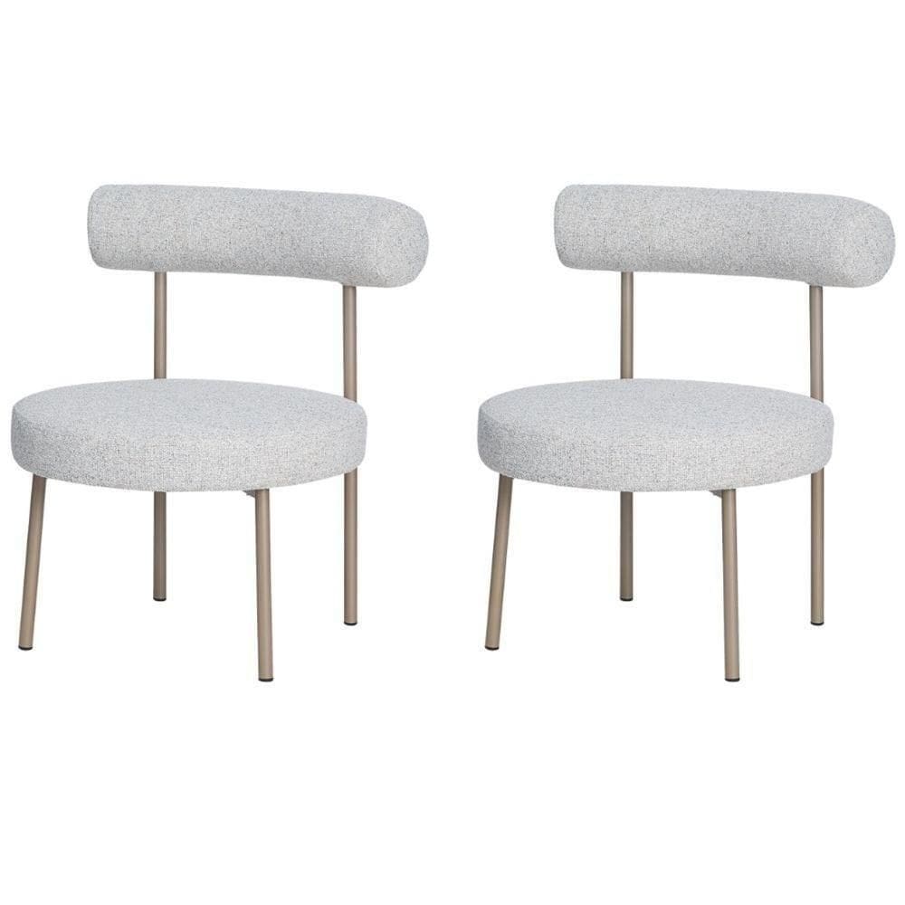 Kit 2 Poltronas Moma Fratini Assento E Encosto Revestidos Em Linho Rústico Claro Aço Champagne