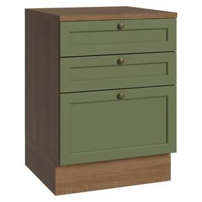 Balcão De Cozinha 60 Cm 3 Gavetas Rustic/verde Vik Madesa Rustic/verde