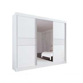 Guarda Roupa Casal Com Espelho 3 Portas 6 Gavetas - Los Angeles Ripado-branco - Móveis D`doro
