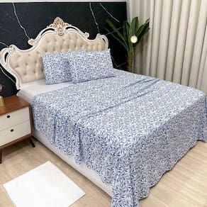 Jogo De Cama Lençol Casal Colonial Percal 300 Fios 4 Peças - Azul - 100% Poliéster