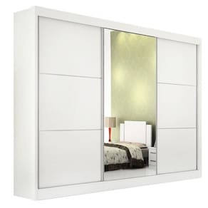Guarda Roupa Casal Com Espelho 3 Portas 6 Gavetas - Los Angeles-branco - Móveis D`doro