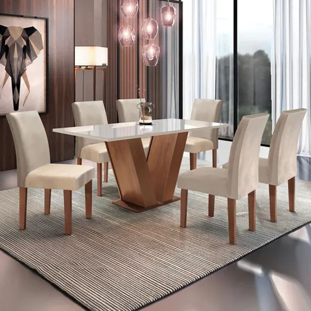 Conjunto Sala De Jantar Mesa Tampo De Vidro 6 Cadeiras Espanha Yescasa
