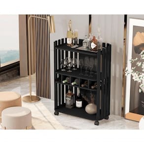 Aparador Luxo Prateleiras Com Adega Ripado 4110 Preto