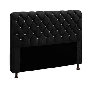 Cabeceira Para Cama Solteiro 90cm Fernanda Veludo Preto Preto