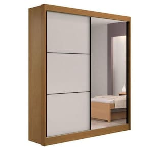 Guarda Roupa Solteiro Com Espelho 2 Portas 3 Gavetas - Athenas -cinamomo-off White - Móveis D`doro