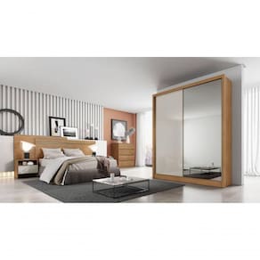 Guarda Roupa Solteiro Com Espelho Mdf 3 Gavetas - Toledo-cumaru-fendi - Móveis Horizonte