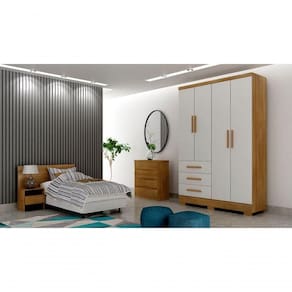 Guarda Roupa Solteiro Com Pés 4 Portas 3 Gavetas - Berlim-cumaru-fendi - Móveis Horizonte