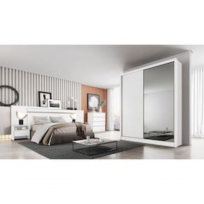 Guarda Roupa Solteiro Com Espelho Mdf 3 Gavetas - Toledo-branco - Móveis Horizonte