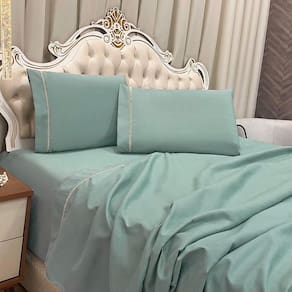 Jogo De Cama Lençol Queen Realce Percal 400 Fios 3 Peças - Alecrim - 100% Poliéster