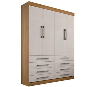 Guarda Roupa Solteiro 4 Portas 6 Gavetas - Mônaco-cinamomo-off White - Móveis D`doro