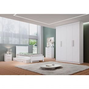Guarda Roupa Solteiro 4 Portas 3 Gavetas - Colibri-branco - Móveis D`doro