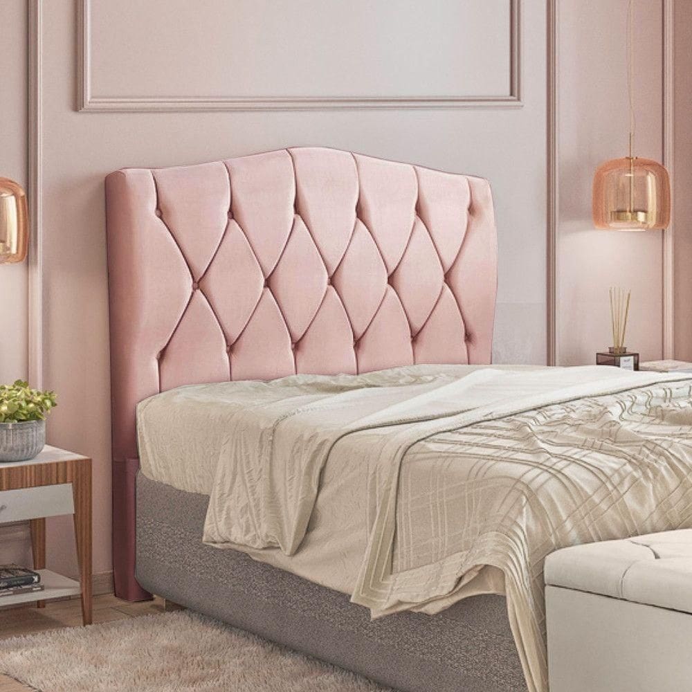 Cabeceira Multifuração Casal - Queen Elegance Veludo - Star Rose