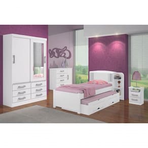 Guarda Roupa Solteiro Com Espelho 2 Portas 6 Gavetas - Meridian -branco - Móveis D`doro