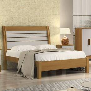 Cama Casal Com Detalhe Ripado - Esmeralda Queen-cinamomo-off White - Móveis D`doro