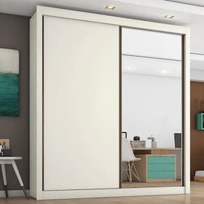 Guarda Roupa Solteiro Com Espelho 2 Portas 4 Gavetas - Zurique-off White - Móveis Europa