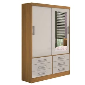 Guarda Roupa Solteiro Com Espelho 2 Portas 6 Gavetas - Meridian -cinamomo-off White - Móveis D`doro