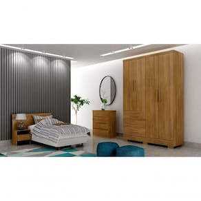 Guarda Roupa Solteiro Com Pés 4 Portas 3 Gavetas - Berlim-cumaru - Móveis Horizonte