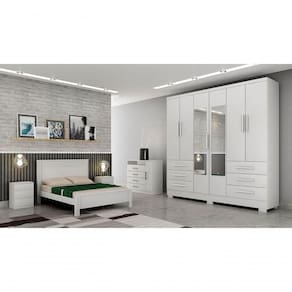Guarda Roupa Solteiro Com Espelho 6 Portas 6 Gavetas - Berlim-branco - Móveis Horizonte