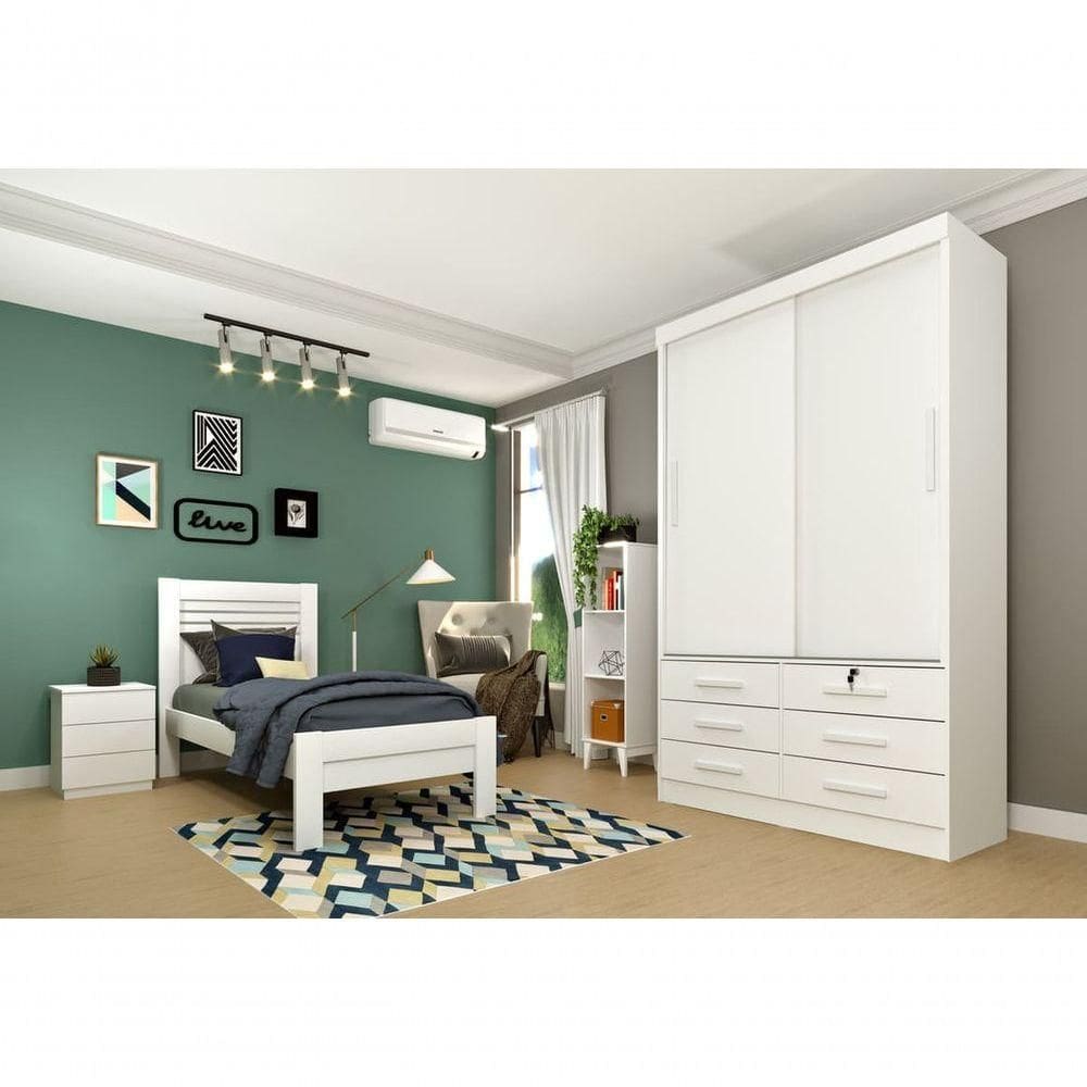 Guarda Roupa Solteiro 2 Portas 6 Gavetas - Chicago-neve - Tcil Móveis