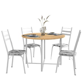 Conjunto Mesa Sala De Jantar 4 Cadeiras Tampo Redondo 1m